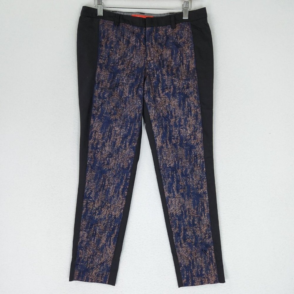 Cartonnier Pants Women 6 Black Blue Gold Tapered Leg Anthropologie Charlie Panel